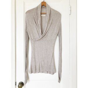 Share Inhabit Body Con Long Sleeve Sweater Top Drape Neck Gray Melange Viscose S